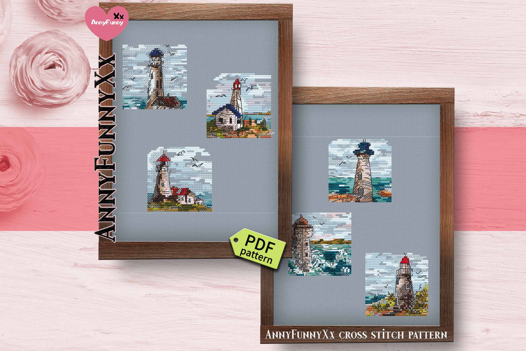 Mini Stamp Series. Set of 6 Mini Lighthouses - PDF Cross Stitch Pattern