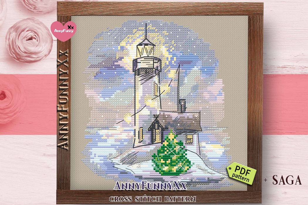 Winter lighthouse. Twilight - PDF Cross Stitch Pattern