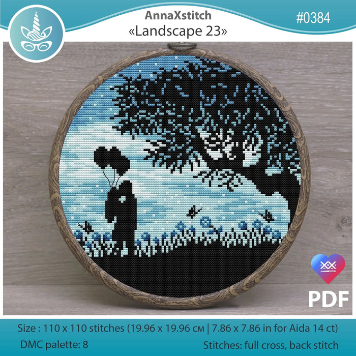 Round Landscapes. Landscape 23 - PDF Cross Stitch Pattern