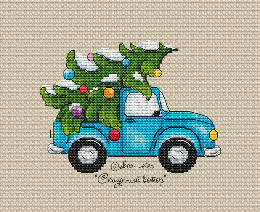 Car with a Christmas tree - PDF Cross Stitch Pattern