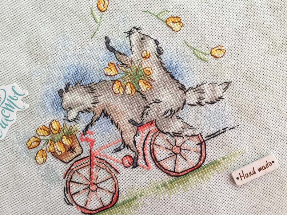 Raccoons on a bicycle - PDF Cross Stitch Pattern