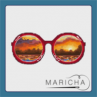 River Sunset Glasses - PDF Cross Stitch Pattern