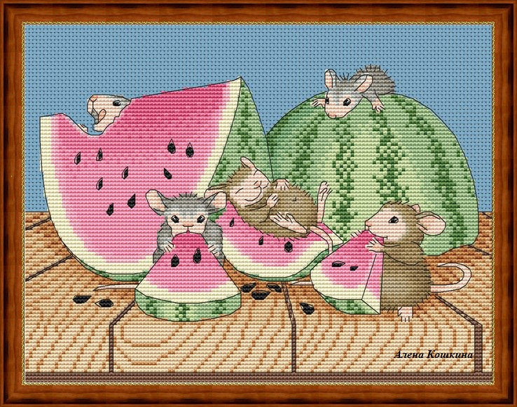 Mice and watermelon - PDF Cross Stitch Pattern