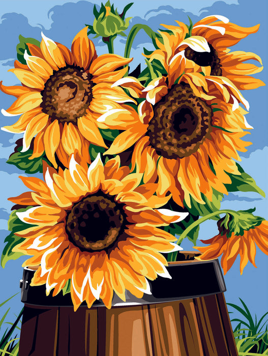 Needlepoint canvas for halfstitch without yarn The Barrel Canvas Sunflowers SE926.332 Seg De Paris Printed Tapestry Canvas