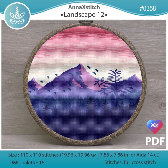 Round Landscapes. Landscape 12 - PDF Cross Stitch Pattern