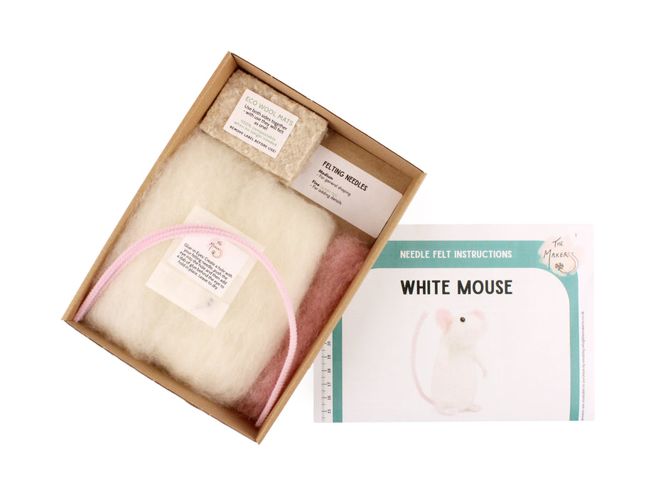 Felting Kit - White Mouse Needle Felt Kit