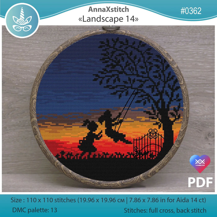 Round Landscapes. Landscape 14 - PDF Cross Stitch Pattern