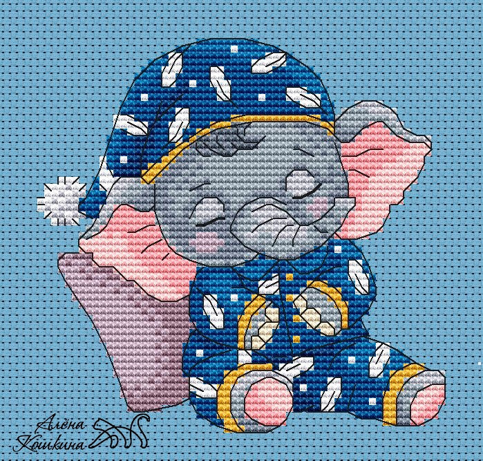 Sleeping little elephant - PDF Cross Stitch Pattern