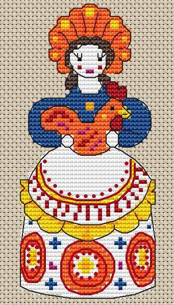 A Lady With A Rooster - PDF Cross Stitch Pattern - Wizardi