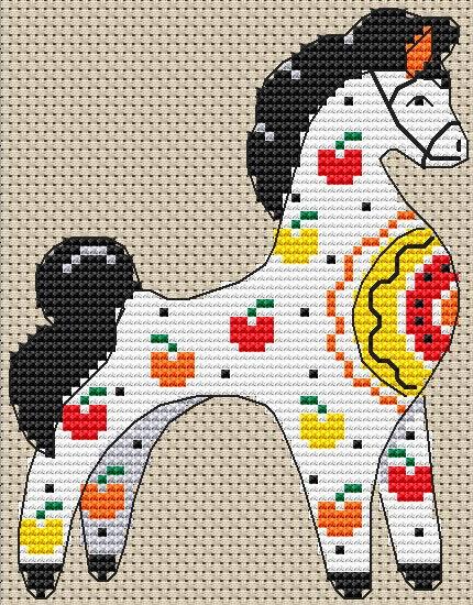 A Little Horse In Apples - PDF Cross Stitch Pattern - Wizardi