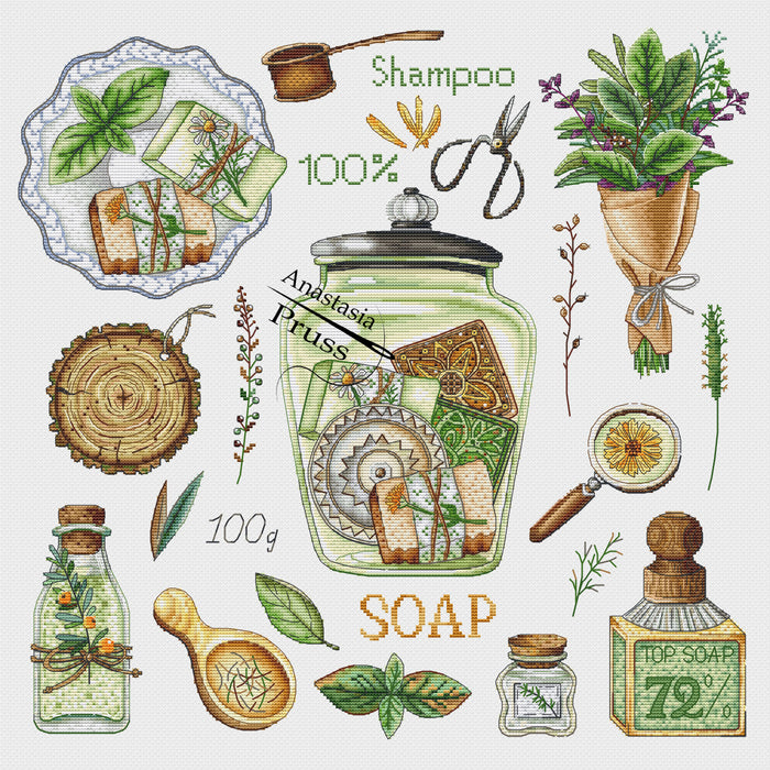 Fragrant forest soap - PDF Cross Stitch Pattern