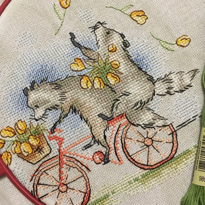Raccoons on a bicycle - PDF Cross Stitch Pattern