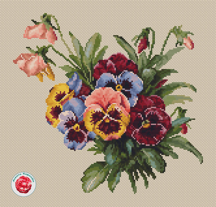 Bouquet of Pansies - PDF Cross Stitch Pattern