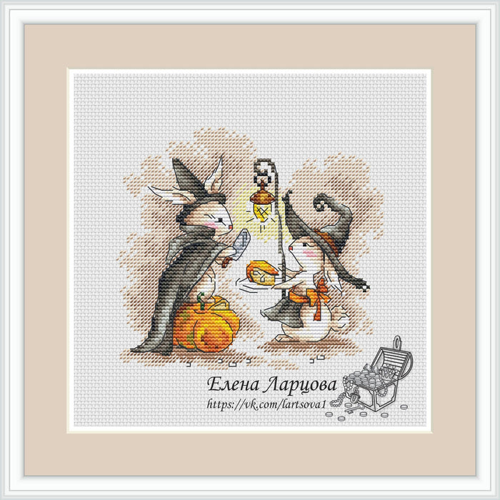 Autumn Bunnies. Halloween - PDF Cross Stitch Pattern - Wizardi