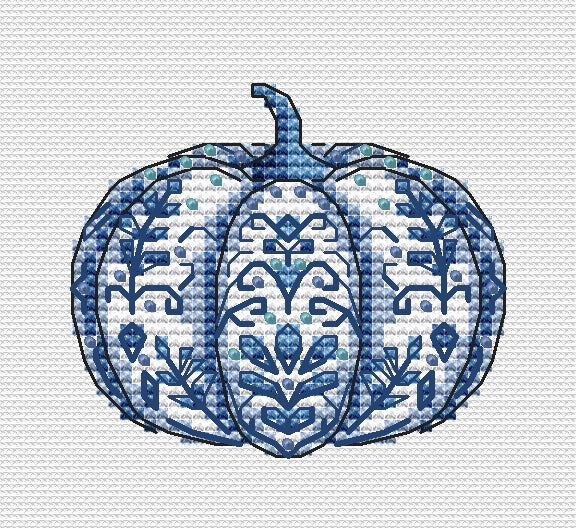 Gzhel Pumpkin - PDF Cross Stitch Pattern