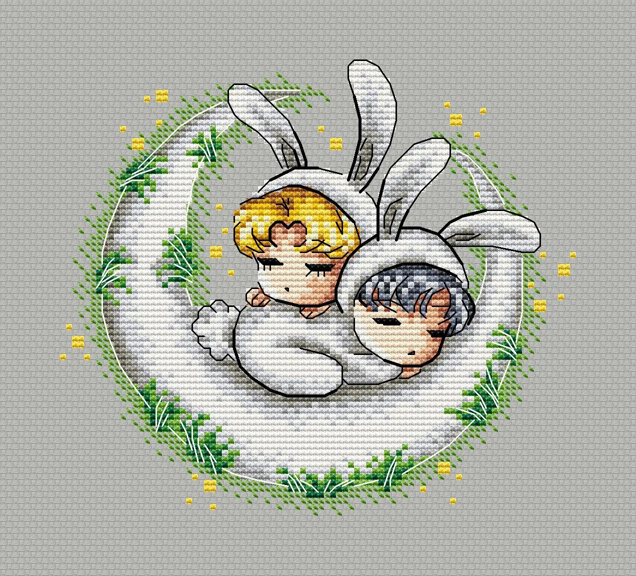 Baby rabbits. Usagi and Mamoru - PDF Cross Stitch Pattern – Wizardi