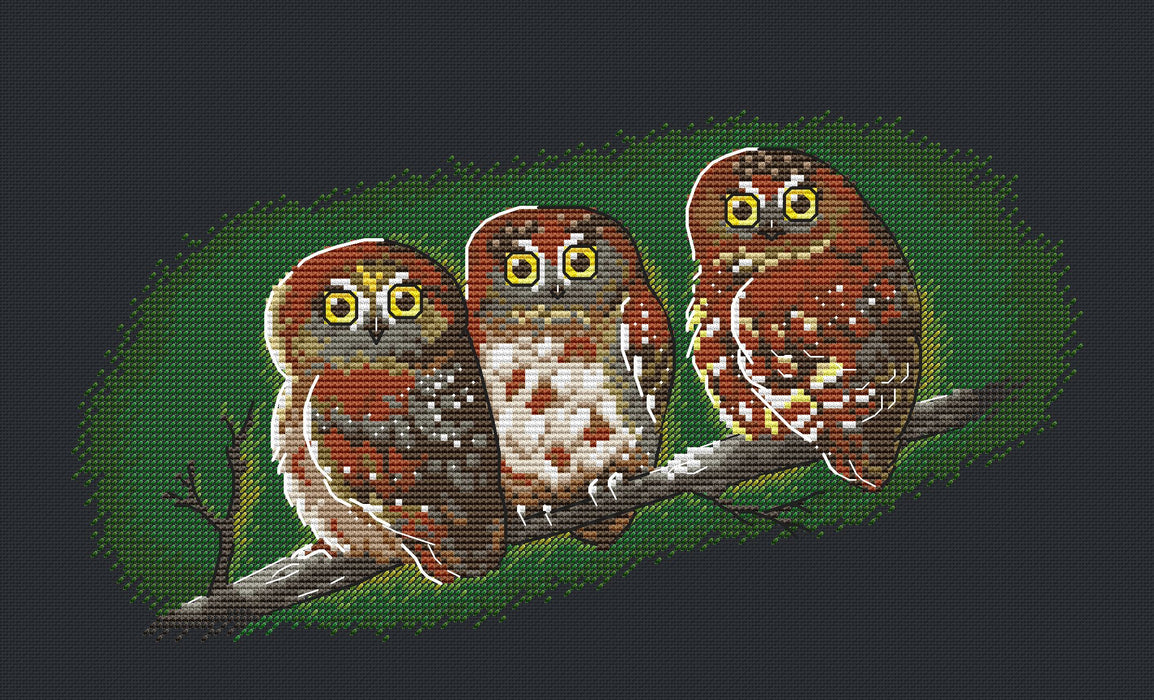 Owl Trio - PDF Cross Stitch Pattern