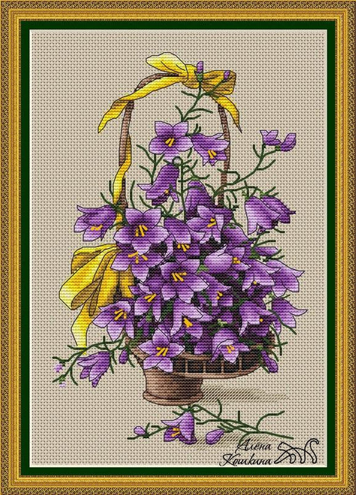 Basket Of Bellflowers - PDF Cross Stitch Pattern - Wizardi