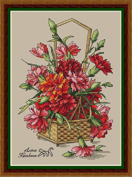 Basket Of Carnations - PDF Cross Stitch Pattern - Wizardi