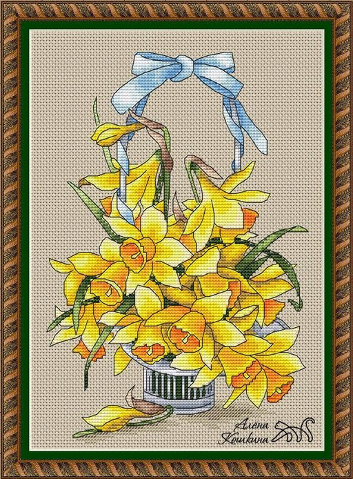 Basket Of Daffodils - PDF Cross Stitch Pattern - Wizardi
