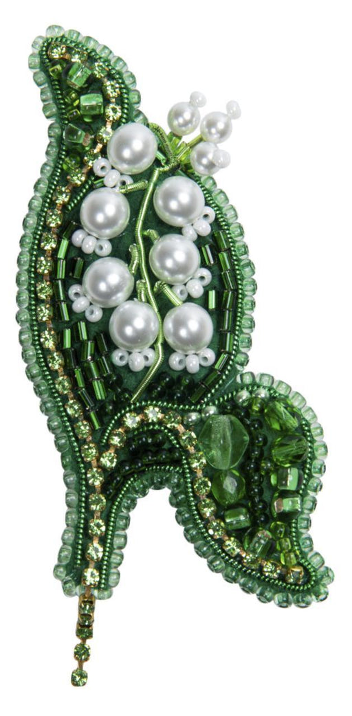 Beadwork kit for creating brooch Crystal Art Lily of the valley BP-343C - Wizardi