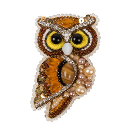 Beadwork kit for creating brooch Crystal Art Owl BP-346C - Wizardi