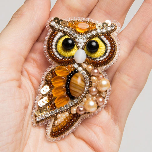 Beadwork kit for creating brooch Crystal Art Owl BP-346C - Wizardi