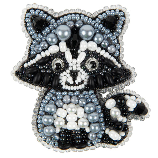 Beadwork kit for creating brooch Crystal Art Raccoon BP-347C - Wizardi