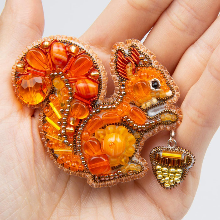 Beadwork kit for creating brooch Crystal Art Squirrel BP-326C - Wizardi