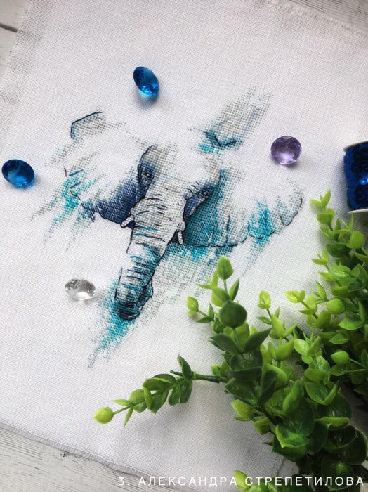 Blue elephant - PDF Cross Stitch Pattern - Wizardi