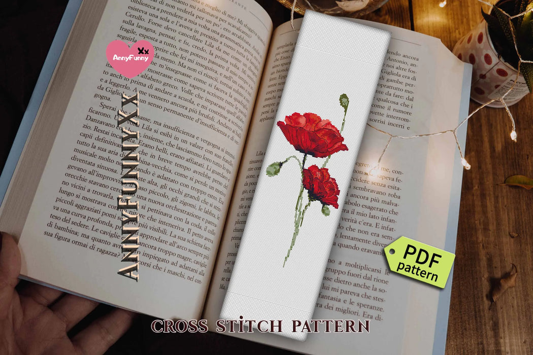 Bookmark. Red Poppy - PDF Cross Stitch Pattern