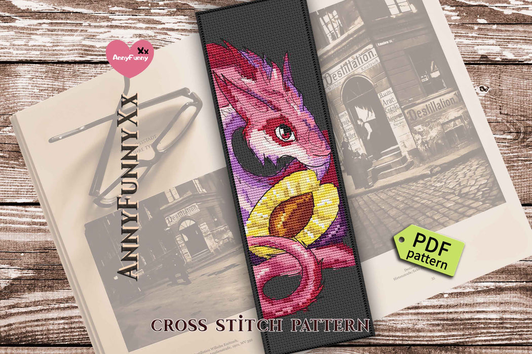 Bookmark. Plum Dragon - PDF Cross Stitch Pattern