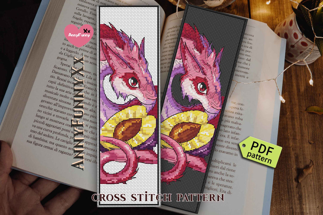 Bookmark. Plum Dragon - PDF Cross Stitch Pattern