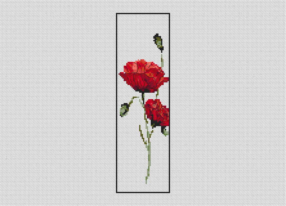 Bookmark. Red Poppy - PDF Cross Stitch Pattern