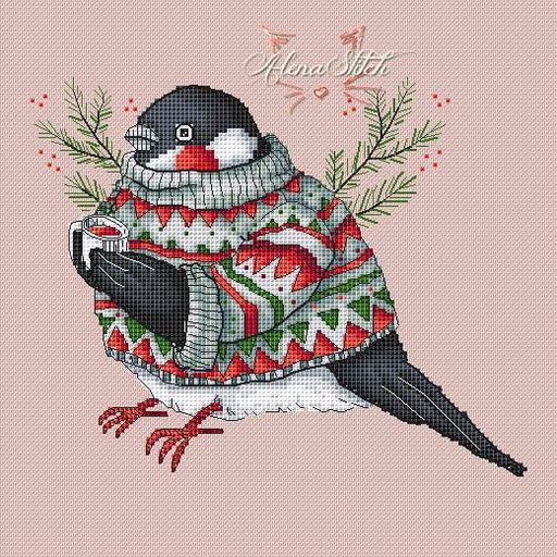 Bullfinch in Grey - PDF Cross Stitch Pattern - Wizardi