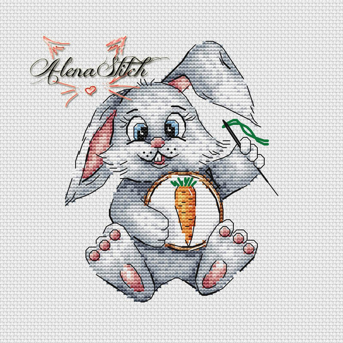Bunny embroiderer - PDF Cross Stitch Pattern - Wizardi