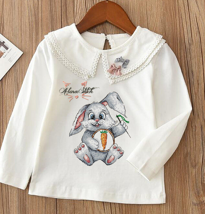Bunny embroiderer - PDF Cross Stitch Pattern - Wizardi