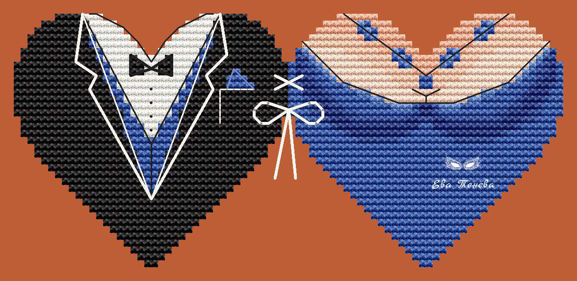 Valentines. Couple in blue - PDF Cross Stitch Pattern