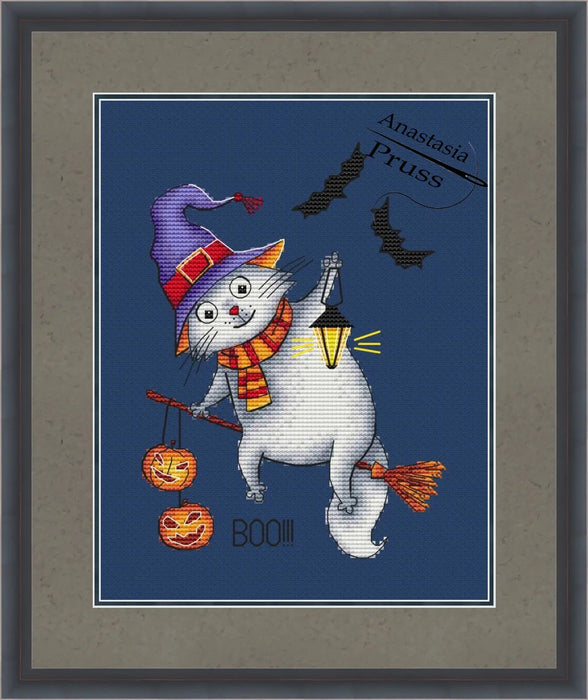 Cat on Broom - PDF Cross Stitch Pattern