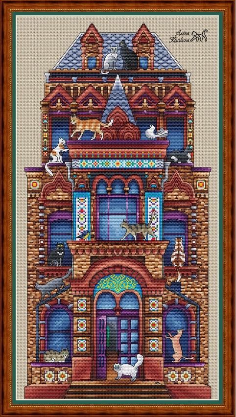 Cat's House - PDF Cross Stitch Pattern - Wizardi