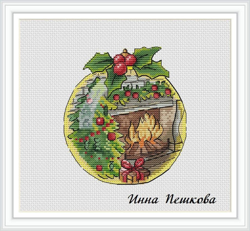 Christmas Tree by the Fireplace - PDF Cross Stitch Pattern - Wizardi