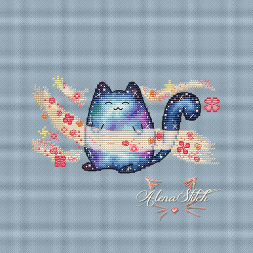 Cosmo-Cat in Flowers - PDF Cross Stitch Pattern - Wizardi