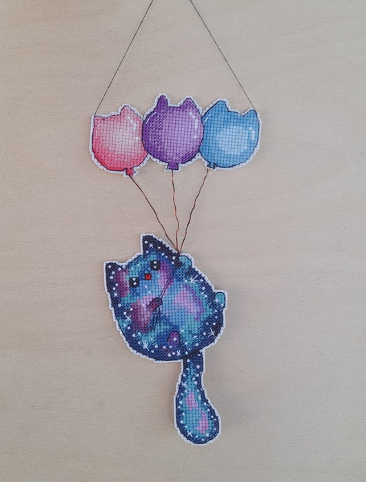 Cosmo Cat with Balloons - PDF Cross Stitch Pattern - Wizardi
