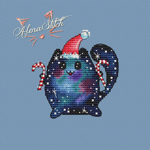 Cosmo cat with candies - PDF Cross Stitch Pattern - Wizardi