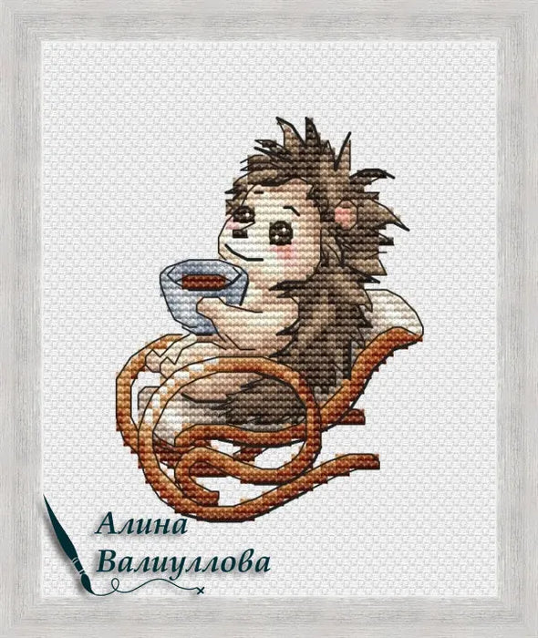 Hedgehog's joys. Hot tea - PDF Cross Stitch Pattern