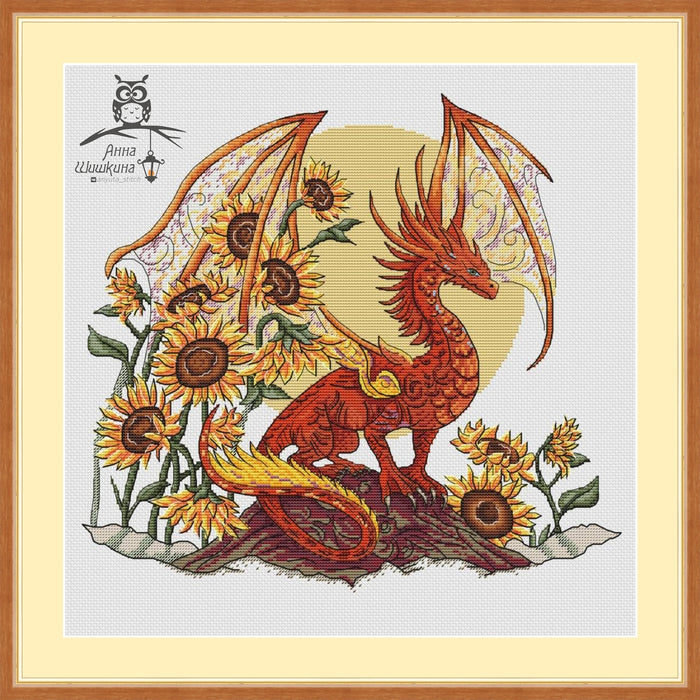 Dragon in Sunflowers - PDF Cross Stitch Pattern