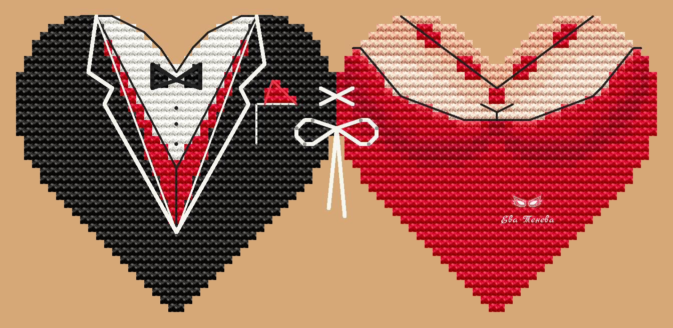 Valentines. Couple in red - PDF Cross Stitch Pattern