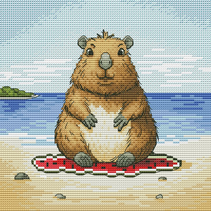 Capybara on the beach - PDF Cross Stitch Pattern