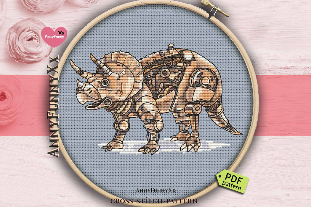 Steampunk Triceratops - PDF Cross Stitch Pattern