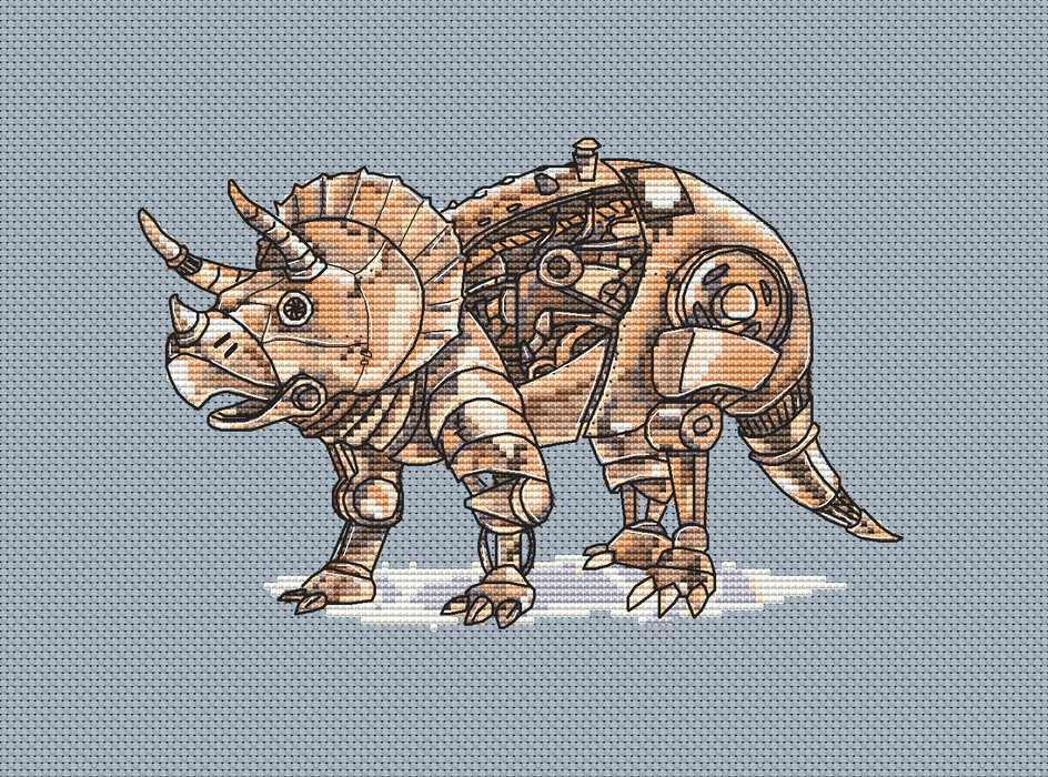 Steampunk Triceratops - PDF Cross Stitch Pattern